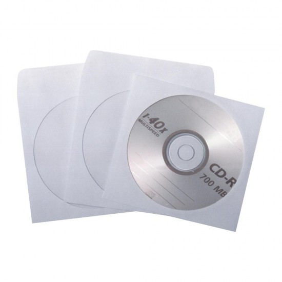 Plic CD, 124 x 127 mm, fereastra, alb, gumat , 90 g/mp, 25 bucati/ set